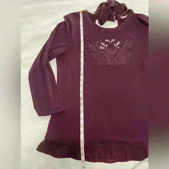 DANIEL RAINN Women M Maroon Layered Cutout Embroidered Scoop Neck-Tie Blouse Top - Picture 6 of 8